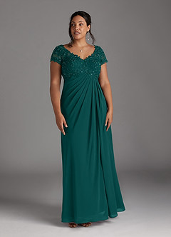Azazie Jetta Abiti per la Madre della Sposa Abito A-Line in Chiffon Lustrini Verde Pavone image8
