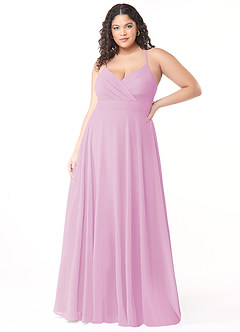 Azazie Avelina Vestidos de damas de honor Vestido de Rosa Caramelo de Gasa de Corte en A con Cuello en V Plisado image6