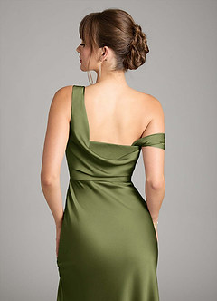 Azazie Madelyn Bridesmaid Dresses Olive Mermaid One Shoulder Stretch Satin Convertible Dress image7