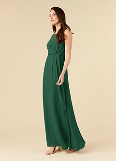 Azazie Marchioness Mother of the Bride Dresses Dark Green A-Line Scoop Pleated Chiffon Dress image3