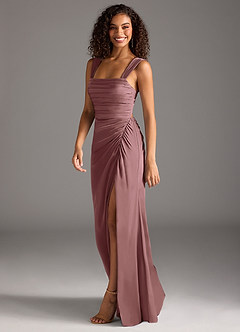 Azazie Jesaphine Bridesmaid Dresses Vintage Mauve Sheath Bow Stretch Satin Dress image6