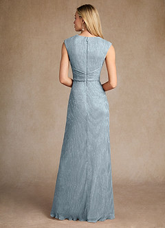 Azazie Salem Mother of the Bride Dresses Dusty Blue A-Line Pleated Metallic Mesh Dress image3