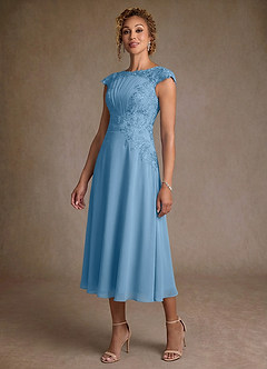 Azazie Crista 신부의 어머니 드레스 A라인 레이스 쉬폰 티 길이 드레스 image4