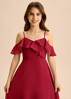 Azazie Kamilla Junior Abito A-Line in Chiffon a Spalla Scoperta Scarlatto image7