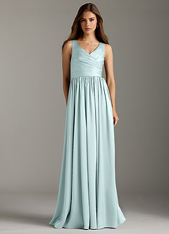 Azazie Keyla Bridesmaid Dresses Sea Glass A-Line Pleated Stretch Satin Dress image4