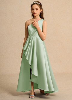 Azazie Taffy Junior Formal vestidos de niña de las flores Vestido de Salvia Polvorienta de Satin Mate de Corte En A con Encaje image5