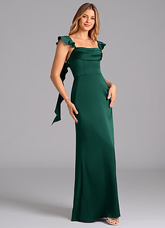 Azazie Adi Brudtärnklänningar Klä av A-Linje i Stretch Satin Plisserad Smaragdgrön image3