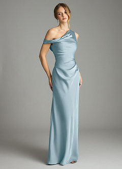 Azazie Emerson Bridesmaid Dresses Moody Blue Mermaid Off the Shoulder Stretch Satin Dress image5