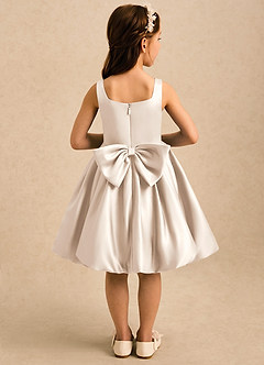 Azazie Lillian Flower Girl Dresses White Alabaster Ball-Gown Pleated Matte Satin Dress image2