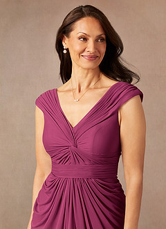 Azazie Lisolette Mother of the Bride Dresses Mulberry Sheath Pleated Mesh Dress image7