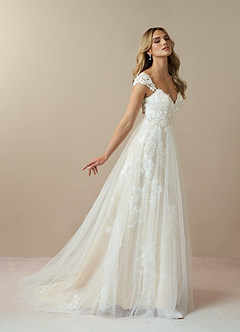 Azazie Moonstone Vestidos de novia Vestido de Blanco Diamante Champán de Tul de Corte en A con Corazón Lentejuelas image4