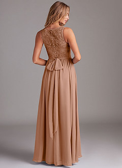 Azazie Kingsley Bridesmaid Dresses Champagne Rose A-Line Lace Chiffon Dress image2