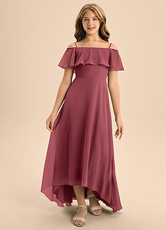 Azazie Maggie Junior Merlot A-Line Off the Shoulder Chiffon Dress image5