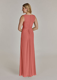 Azazie Manuella Mère de la mariée Robes Robe Trapèze en Mousseline de soie Col V plissé Rose Saumon image6