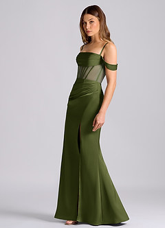 Azazie Alyce Bridesmaid Dresses Olive Mermaid Off the Shoulder Stretch Satin Convertible Dress image4