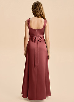 Azazie Kiki Junior Terracotta A-Line Bow Stretch Satin Dress image5