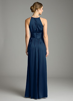 Azazie Bonnie Bridesmaid Dresses Dark Navy A-Line Pleated Stretch Satin Dress image5