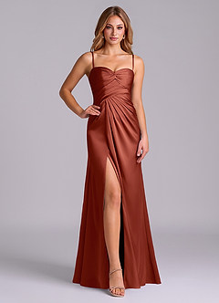 Azazie Sabrine Final Sale Terracotta A-Line Sweetheart Neckline Stretch Satin Dress image5