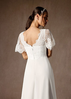 Azazie Veradis Wedding Dresses Diamond White A-Line V-Neck lace Chiffon Dress image7