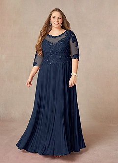 Azazie Corinne vestidos de madre de la novia Vestido de Azul Marino Oscuro de Gasa de Corte En A con Lentejuela image8