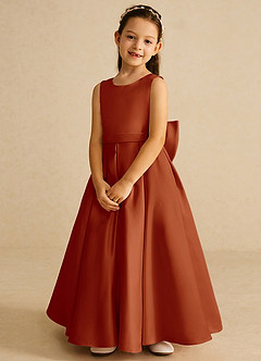 Azazie Pipsy Flower Girl Dresses Paprika A-Line Bow Matte Satin Dress image4