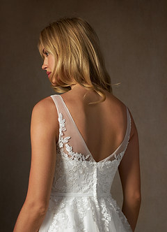 Azazie Dolores Wedding Dresses Diamond White A-Line V-Neck lace Satin Dress image9