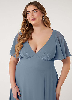 Azazie Kimber Vestidos de damas de honor Vestido de Crepúsculo de Gasa de Corte en A con Manga volante image13