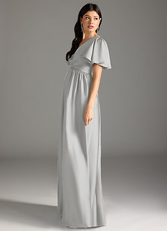 Azazie Verna Maternity Bridesmaid Dresses A-Line Ruched Stretch Satin Floor-Length Dress image7