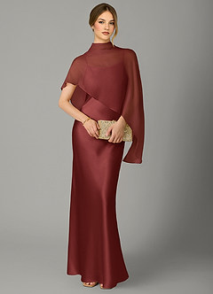 Azazie Jaleesa Bridesmaid Dresses Terracotta A-Line High Neck Stretch Satin Dress image5