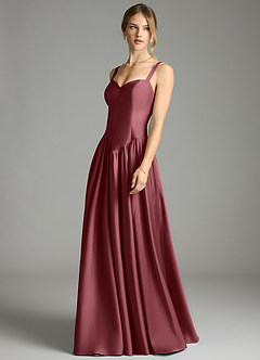 Azazie Evadina Suknie dla druhen Linia A Gorset Satyna elastyczna Do ziemi Sukienka image3