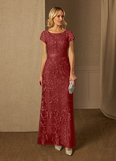 Azazie Dorit Mother of the Bride Dresses Rust Sheath Scoop Lace Dress image1