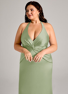 Azazie Valerie Brudtärnklänningar Klä av Sjöjungfru i Stretch Satin Plisserad Dusty Sage image7