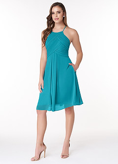 Azazie Adriana Final Sale Jade A-Line Pleated Chiffon Dress image3
