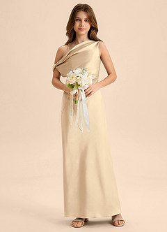 Azazie Emerson Junior Vestido de Champán de Satén Elástico de Corte Recto con Vestidos sin tirantes image3