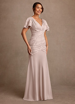 Azazie Jolene Mère de la mariée Robes Robe Sirène en Blumen-Burnout Plissée Rose Pâle image3