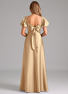 Azazie Fatima Bridesmaid Dresses Champagne A-Line Pleated Stretch Satin Dress image6