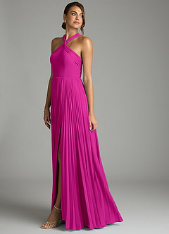 Azazie Afra Bridesmaid Dresses Fuchsia A-Line Pleated Chiffon Dress image4