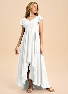 Azazie Caria Junior White A-Line Pleated Chiffon Dress image3