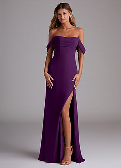 Azazie Saige Bridesmaid Dresses Grape A-Line Off the Shoulder Chiffon Convertible Dress image1