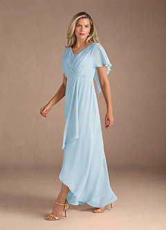 Azazie Eliza Mother of the Bride Dresses Sky Blue A-Line V-Neck Pleated Chiffon Dress image4
