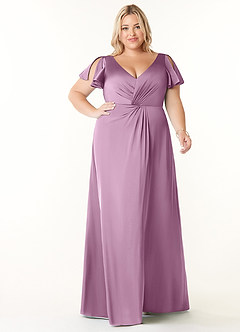 Azazie Soren Bridesmaid Dresses Wisteria A-Line Pleated Stretch Satin Dress image8