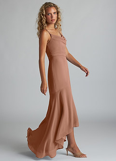 Azazie Summer Jurken voor bruidsmeisjes Jurk van Chiffon met Zeemeermin Schop cowl Bronzeertint image3
