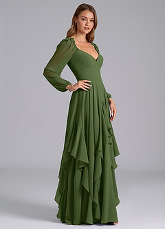 Azazie Karan Bridesmaid Dresses Olive A-Line Long Sleeve Chiffon Dress image5