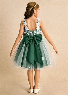 Azazie Junebug vestidos de niña de las flores Vestido de Marfil Verde Oscuro de Tul de Princesa con Encaje image1
