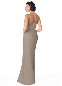 Azazie Blink Final Sale Taupe Sheath V-Neck Chiffon Dress image2