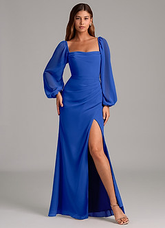 Azazie Brixley 신부 들러리 드레스 인어 긴팔 쉬폰 바닥 길이 드레스 image4