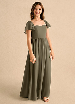 Azazie Patsy Girls Formal Robe Demoiselle D'honneur Fillette Robe Trapèze en Mousseline de soie Décolleté en cœur Vert Saule image2