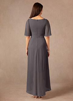 Azazie Pascual Mother of the Bride Dresses Steel Grey A-Line Pleated Chiffon Dress image4