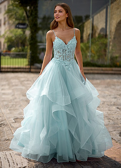 Spitze Blauw Doorschijnende kanten galajurk image5