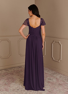 Azazie Gwenyth Mother of the Bride Dresses Plum A-Line Lace Chiffon Dress image3